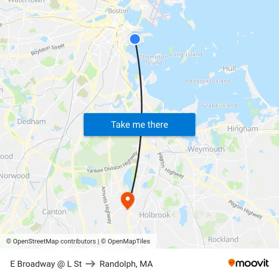 E Broadway @ L St to Randolph, MA map