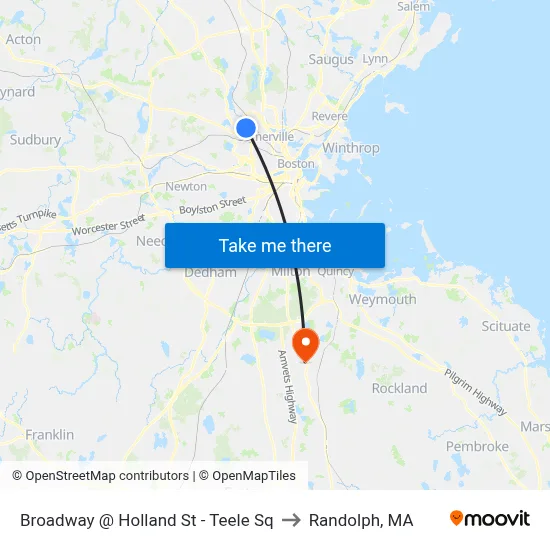 Broadway @ Holland St - Teele Sq to Randolph, MA map