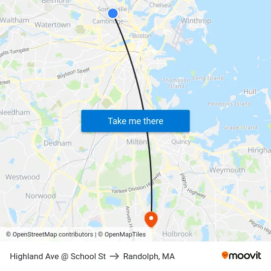 Highland Ave @ School St to Randolph, MA map