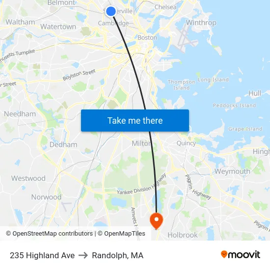 235 Highland Ave to Randolph, MA map