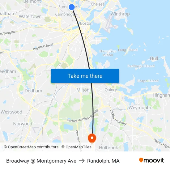 Broadway @ Montgomery Ave to Randolph, MA map