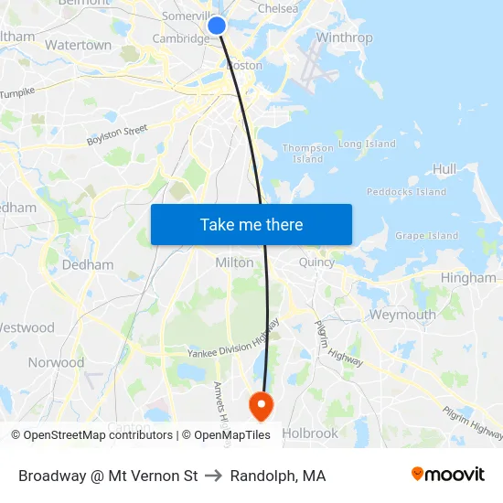 Broadway @ Mt Vernon St to Randolph, MA map