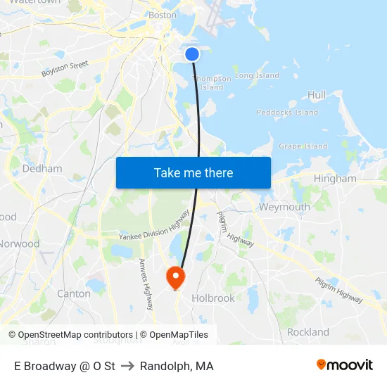 E Broadway @ O St to Randolph, MA map
