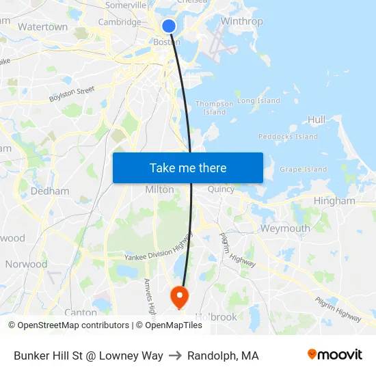 Bunker Hill St @ Lowney Way to Randolph, MA map
