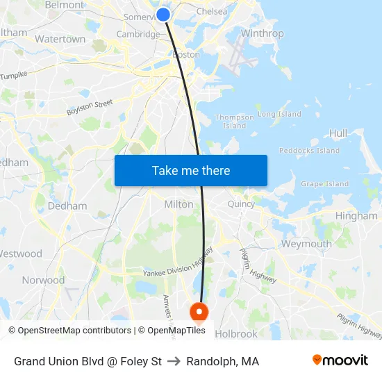 Grand Union Blvd @ Foley St to Randolph, MA map