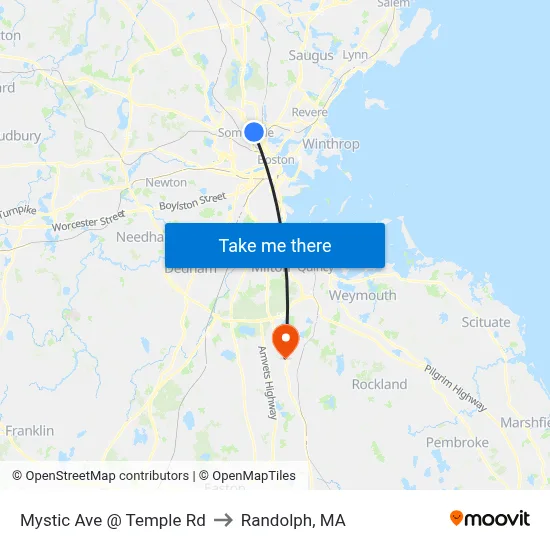 Mystic Ave @ Temple Rd to Randolph, MA map