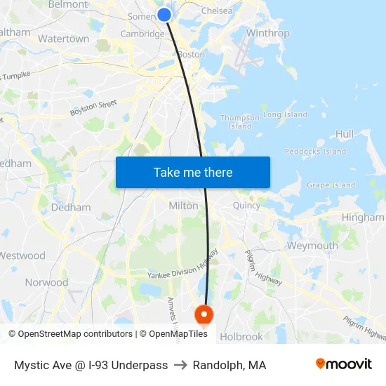 Mystic Ave @ I-93 Underpass to Randolph, MA map
