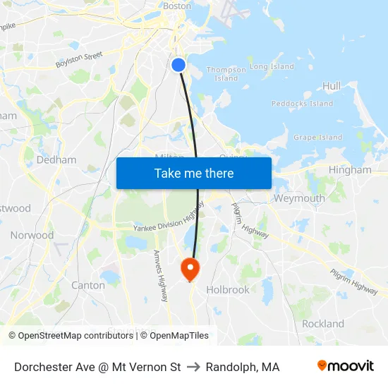 Dorchester Ave @ Mt Vernon St to Randolph, MA map