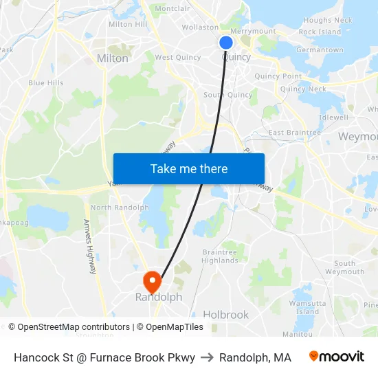 Hancock St @ Furnace Brook Pkwy to Randolph, MA map