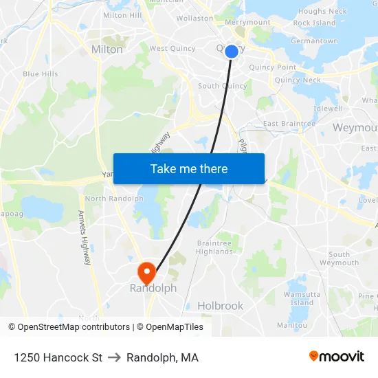 1250 Hancock St to Randolph, MA map
