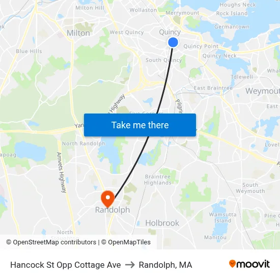Hancock St Opp Cottage Ave to Randolph, MA map