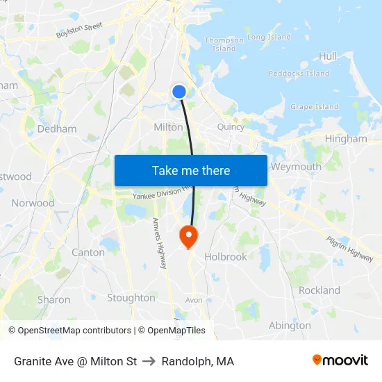 Granite Ave @ Milton St to Randolph, MA map