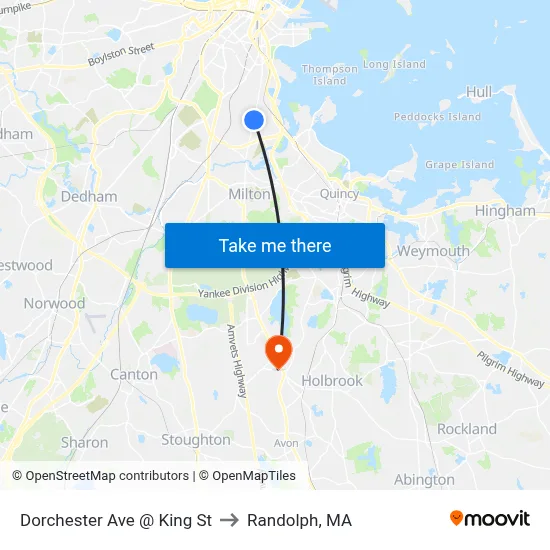 Dorchester Ave @ King St to Randolph, MA map