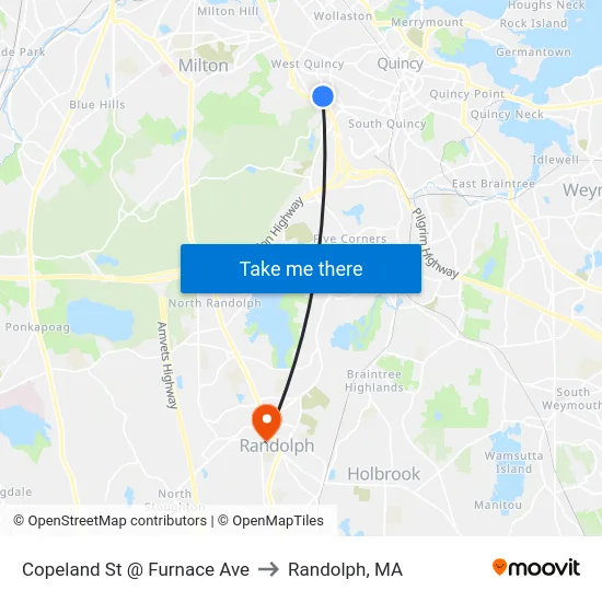 Copeland St @ Furnace Ave to Randolph, MA map
