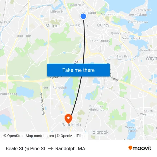 Beale St @ Pine St to Randolph, MA map