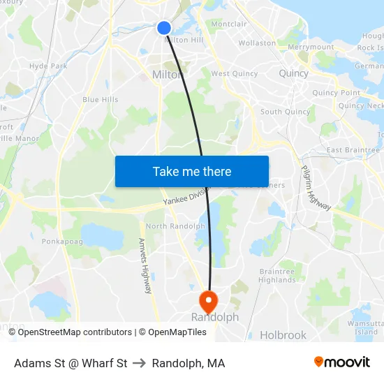 Adams St @ Wharf St to Randolph, MA map