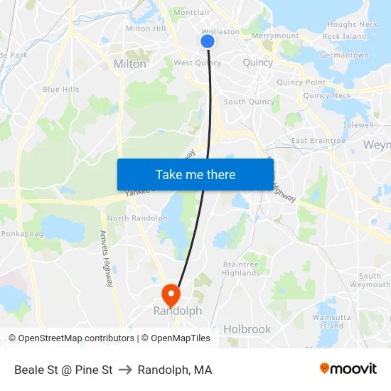 Beale St @ Pine St to Randolph, MA map