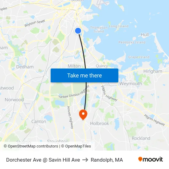 Dorchester Ave @ Savin Hill Ave to Randolph, MA map