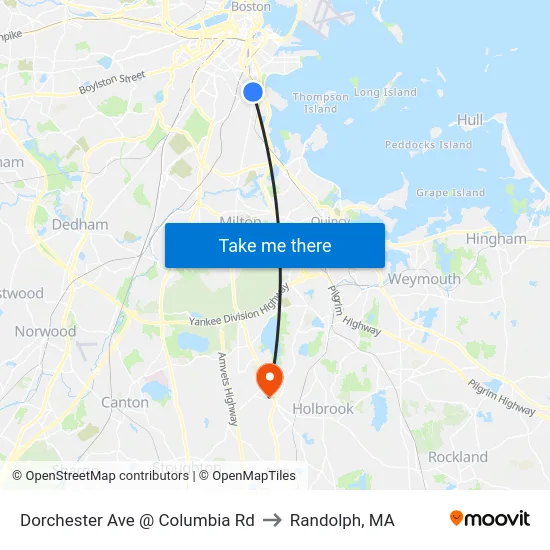 Dorchester Ave @ Columbia Rd to Randolph, MA map