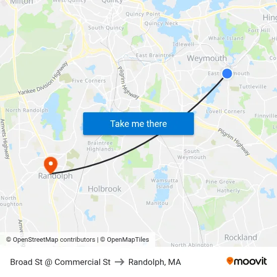 Broad St @ Commercial St to Randolph, MA map