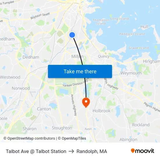 Talbot Ave @ Talbot Station to Randolph, MA map