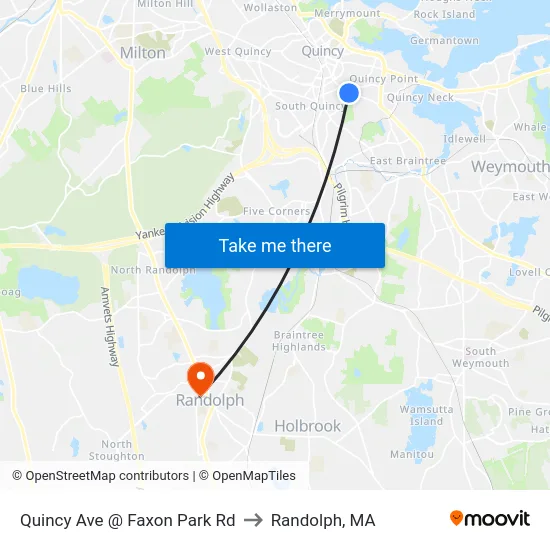 Quincy Ave @ Faxon Park Rd to Randolph, MA map