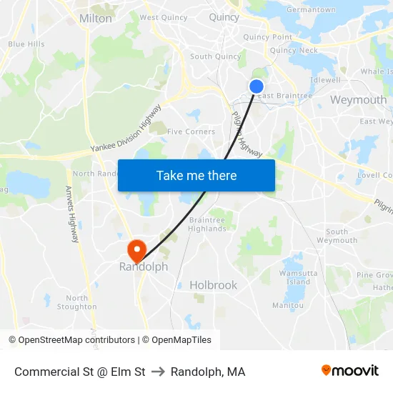 Commercial St @ Elm St to Randolph, MA map