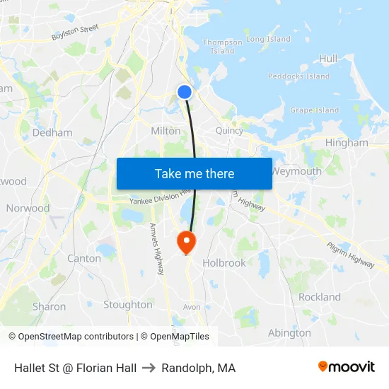 Hallet St @ Florian Hall to Randolph, MA map