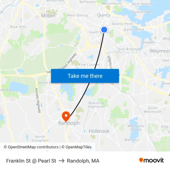Franklin St @ Pearl St to Randolph, MA map