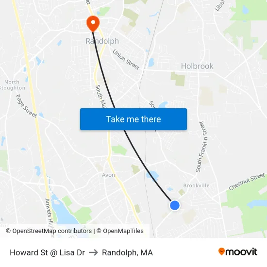 Howard St @ Lisa Dr to Randolph, MA map