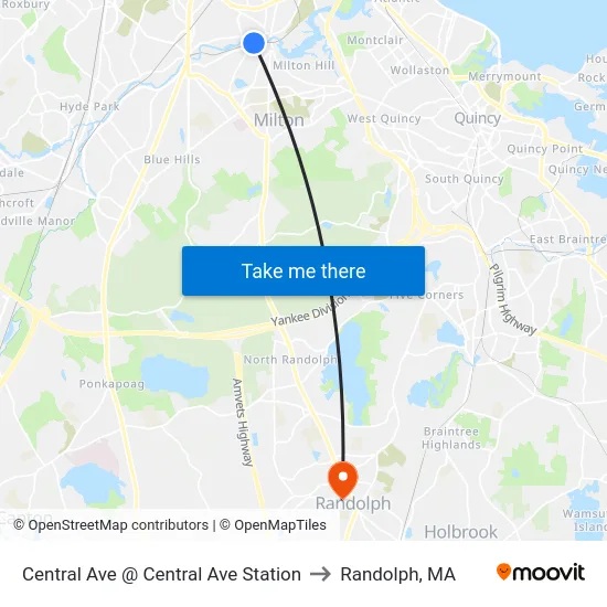 Central Ave @ Central Ave Station to Randolph, MA map
