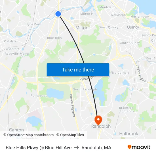 Blue Hills Pkwy @ Blue Hill Ave to Randolph, MA map