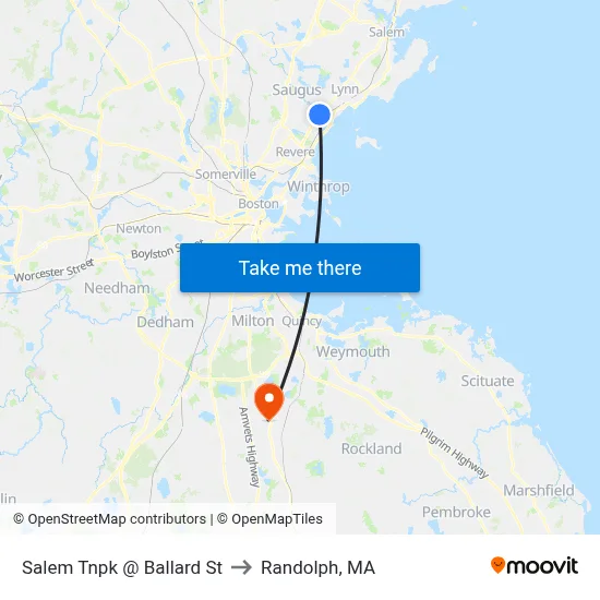 Salem Tnpk @ Ballard St to Randolph, MA map