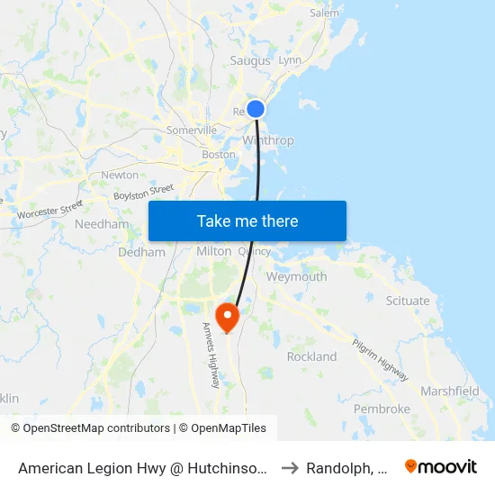 American Legion Hwy @ Hutchinson St to Randolph, MA map