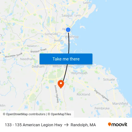 133 - 135 American Legion Hwy to Randolph, MA map