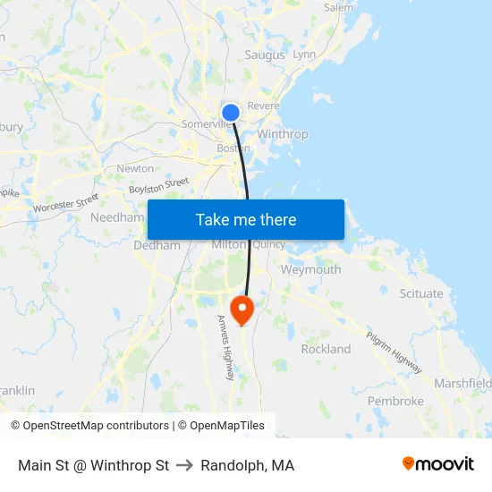 Main St @ Winthrop St to Randolph, MA map