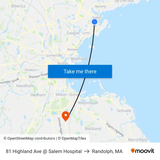 81 Highland Ave @ Salem Hospital to Randolph, MA map