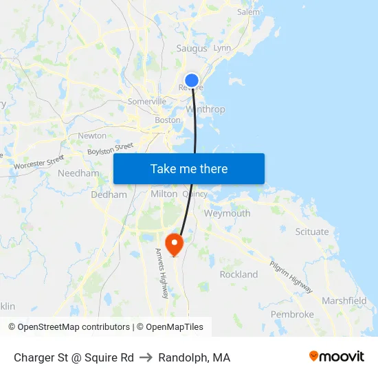 Charger St @ Squire Rd to Randolph, MA map