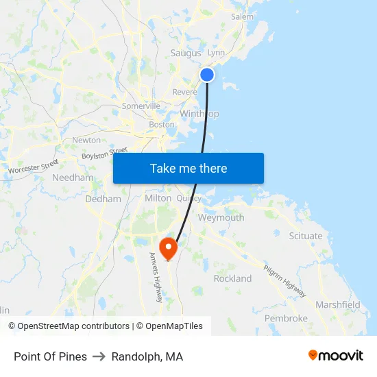 Point Of Pines to Randolph, MA map