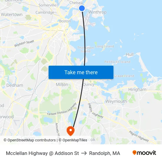 Mcclellan Highway @ Addison St to Randolph, MA map
