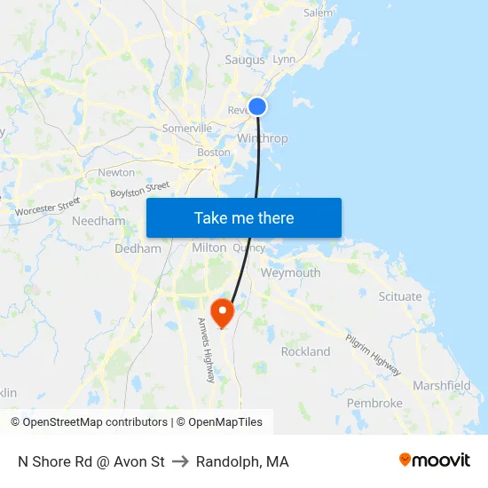 N Shore Rd @ Avon St to Randolph, MA map