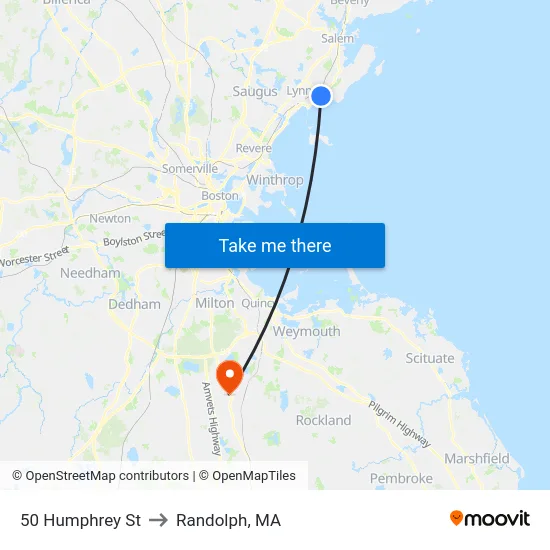 50 Humphrey St to Randolph, MA map