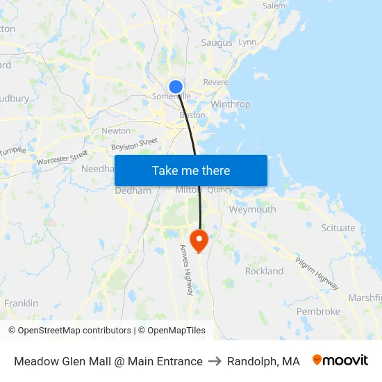 Meadow Glen Mall @ Main Entrance to Randolph, MA map
