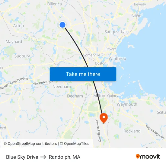 Blue Sky Drive to Randolph, MA map