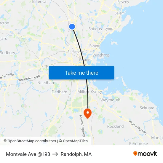 Montvale Ave @ I93 to Randolph, MA map