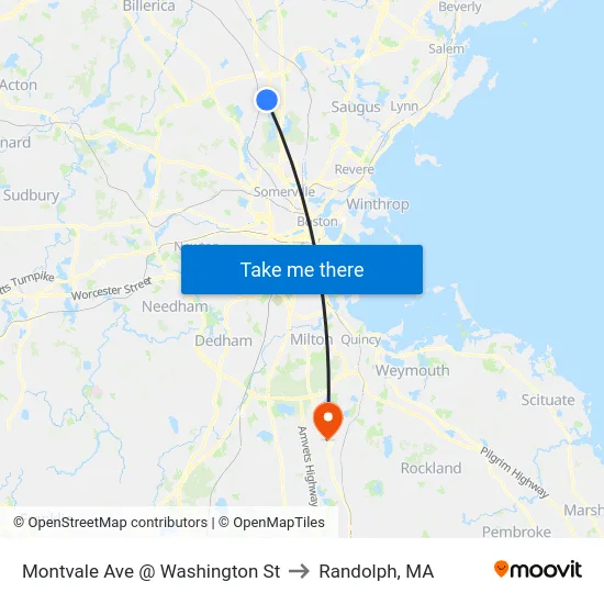 Montvale Ave @ Washington St to Randolph, MA map