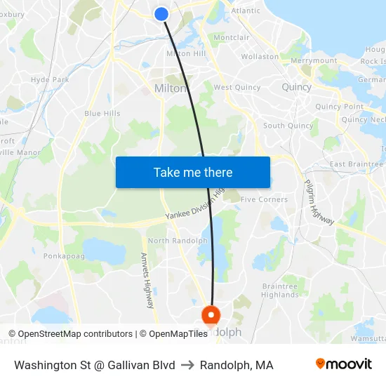 Washington St @ Gallivan Blvd to Randolph, MA map