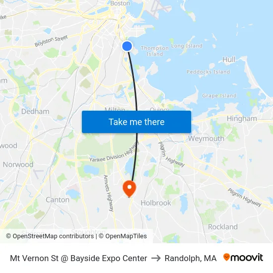 Mt Vernon St @ Bayside Expo Center to Randolph, MA map