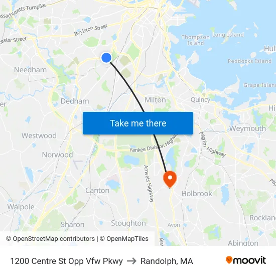1200 Centre St Opp Vfw Pkwy to Randolph, MA map