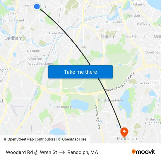 Woodard Rd @ Wren St to Randolph, MA map